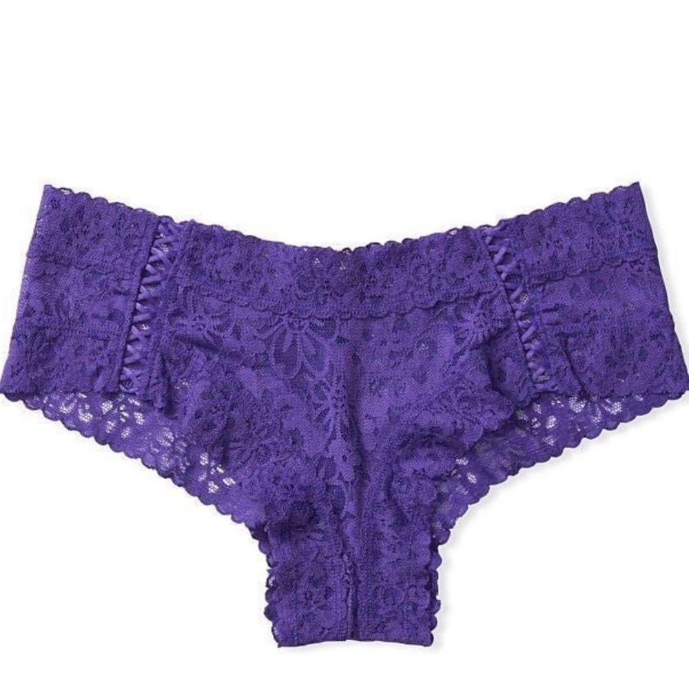 Victoria's Secret The Lacie Floral Lace Cheeky Panty Purple NEW